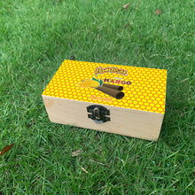 Load image into Gallery viewer, HONEYPUFF Handmade Tobacco Smoking Herb with Yellow Lid Cover, Lockable Wooden Box, 5.4” x 2.8” x 2.0” Size Storage Box