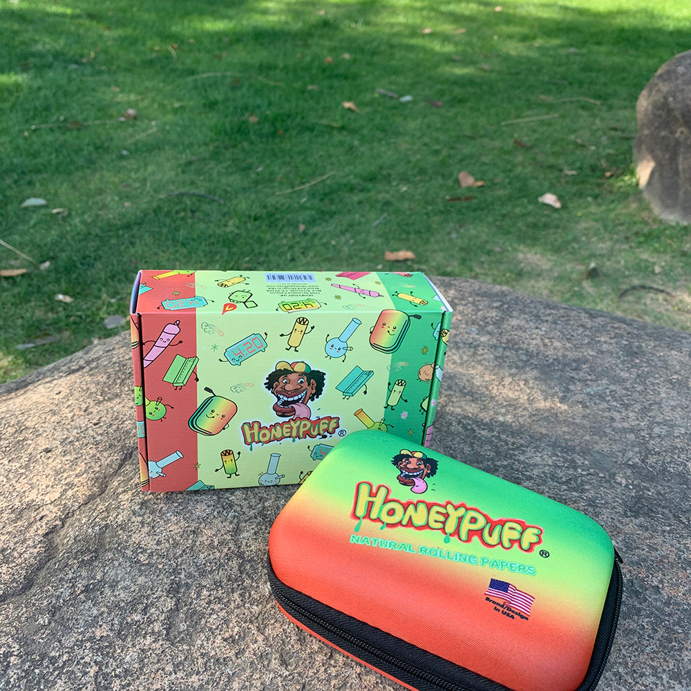HONEYPUFF Smell Proof Bag, Rasta Style Cigarette Stash Box, 155 x 112 mm Portable Pouch Tobacco Bag