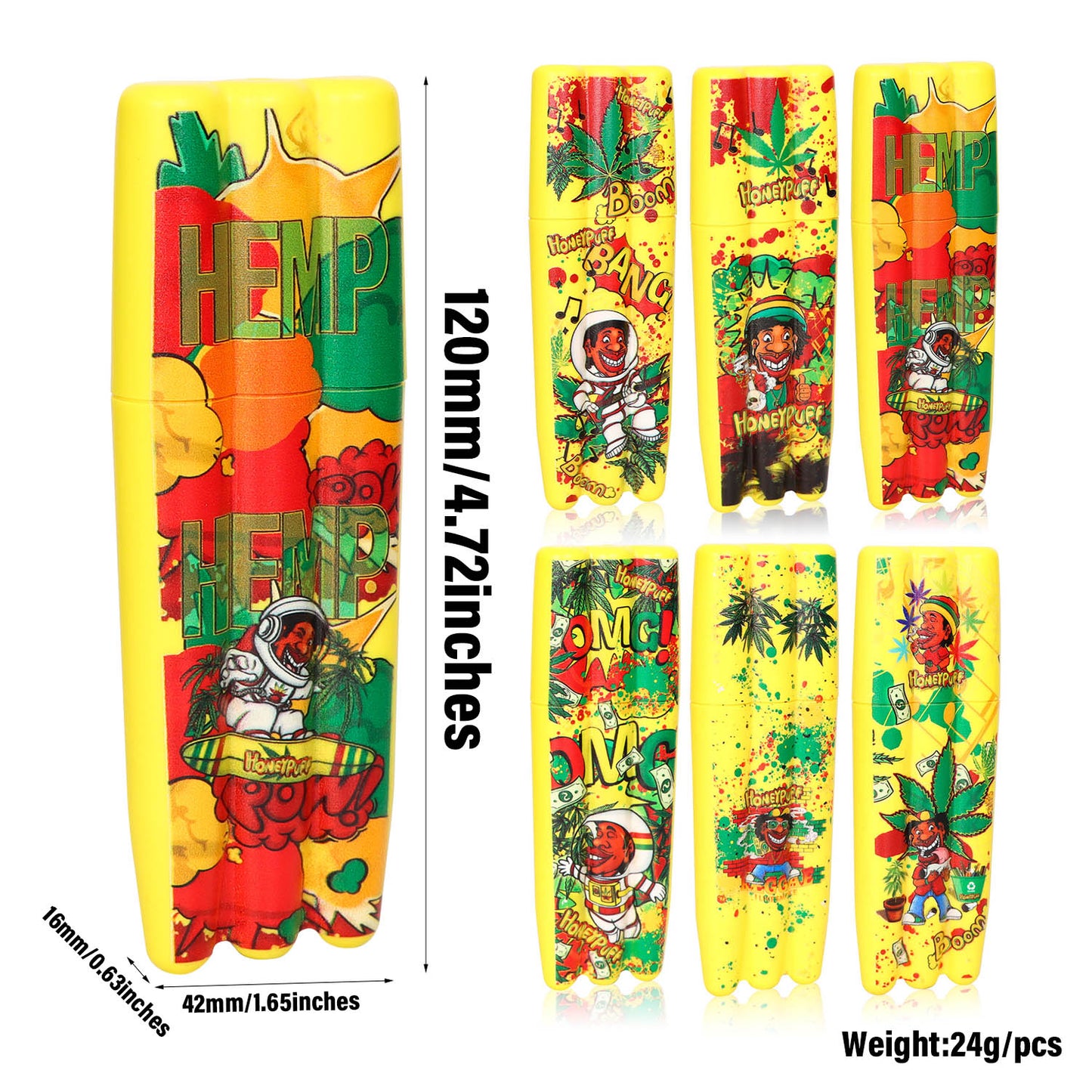 HONEYPUFF 5 Joint Holder, Smell Proof Pre Roll Cone Holder Case, 121 mm Yellow Joint Case, 12 PCS / Box