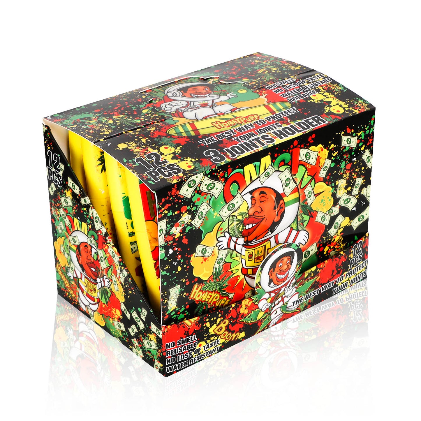 HONEYPUFF 5 Joint Holder, Smell Proof Pre Roll Cone Holder Case, 121 mm Yellow Joint Case, 12 PCS / Box