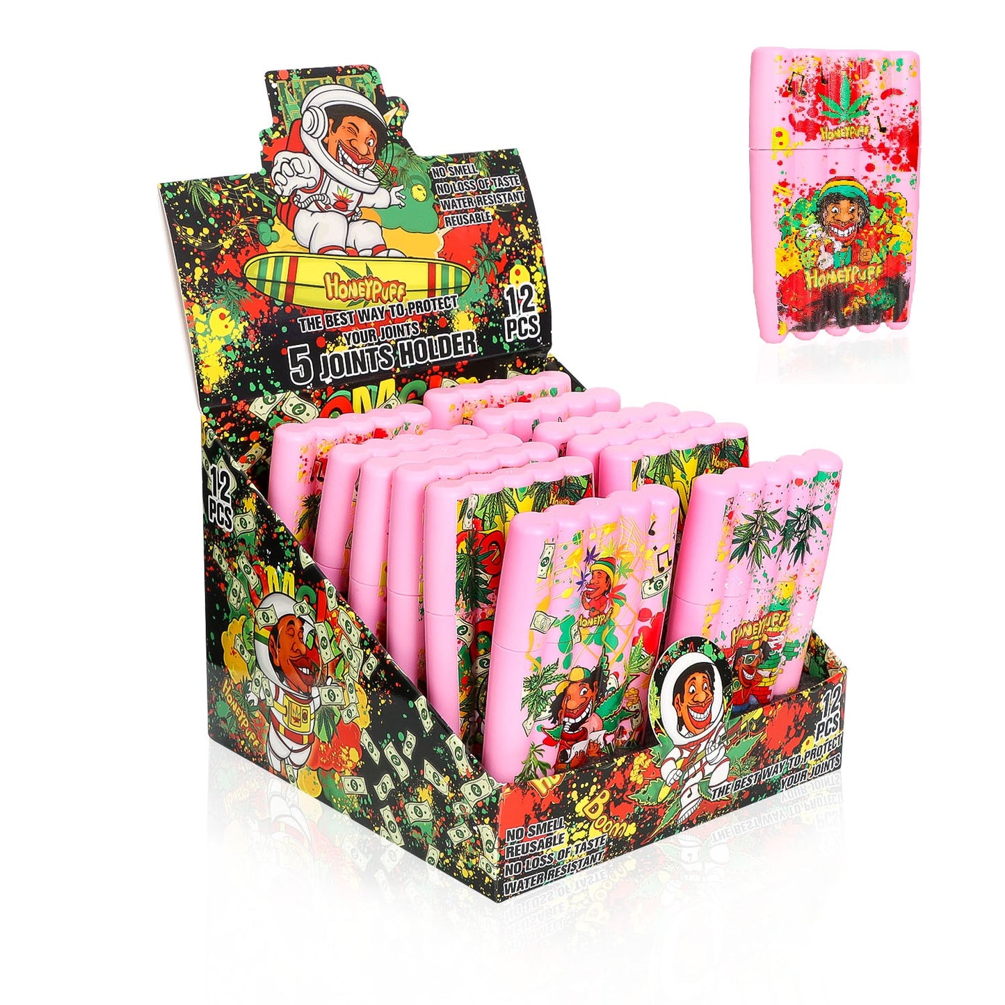 HONEYPUFF 5 Joint Holder, Smell Proof Pre Roll Cone Holder Case, 121 mm Pink Joint Case, 12 PCS / Box