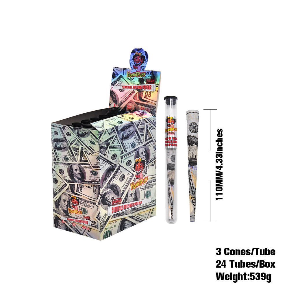HONEYPUFF 100 Dollar King Size Pre Rolled Cones, 1 Pcs Rolled Cones With Tip, Slow Burning Pre Rolled Papers