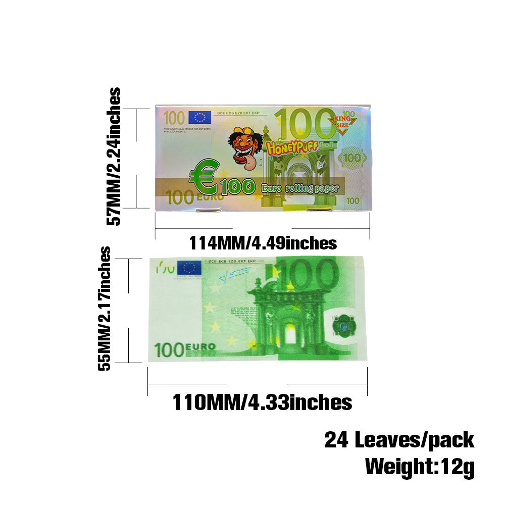 HONEYPUFF 100 Euro Pre Rolled Cigarette Rolling Papers, King Size Rolling Papers, Thin Slow Burning Rolling Paper, 24 Pieces
