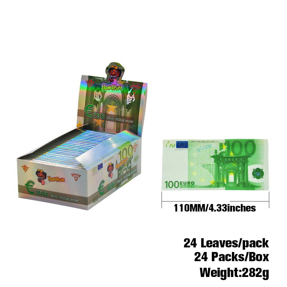 HONEYPUFF 100 Euro Pre Rolled Cigarette Rolling Papers, King Size Rolling Papers, Thin Slow Burning Rolling Paper, 24 Pieces