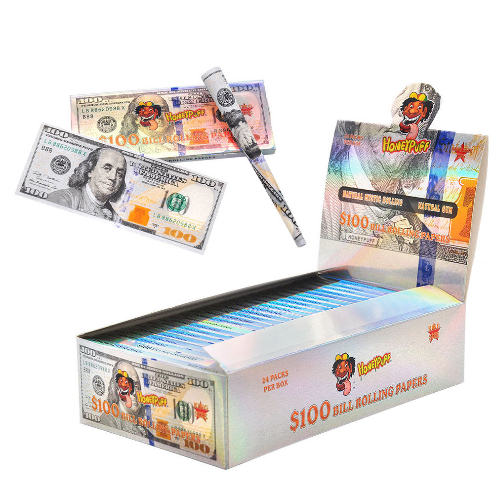 HONRYPUFF 100 Dollar Rolling Papers, King Size Cigarette Rolling Papers, Slow Burning & Natural Gum Rolling Papers 24 PCS
