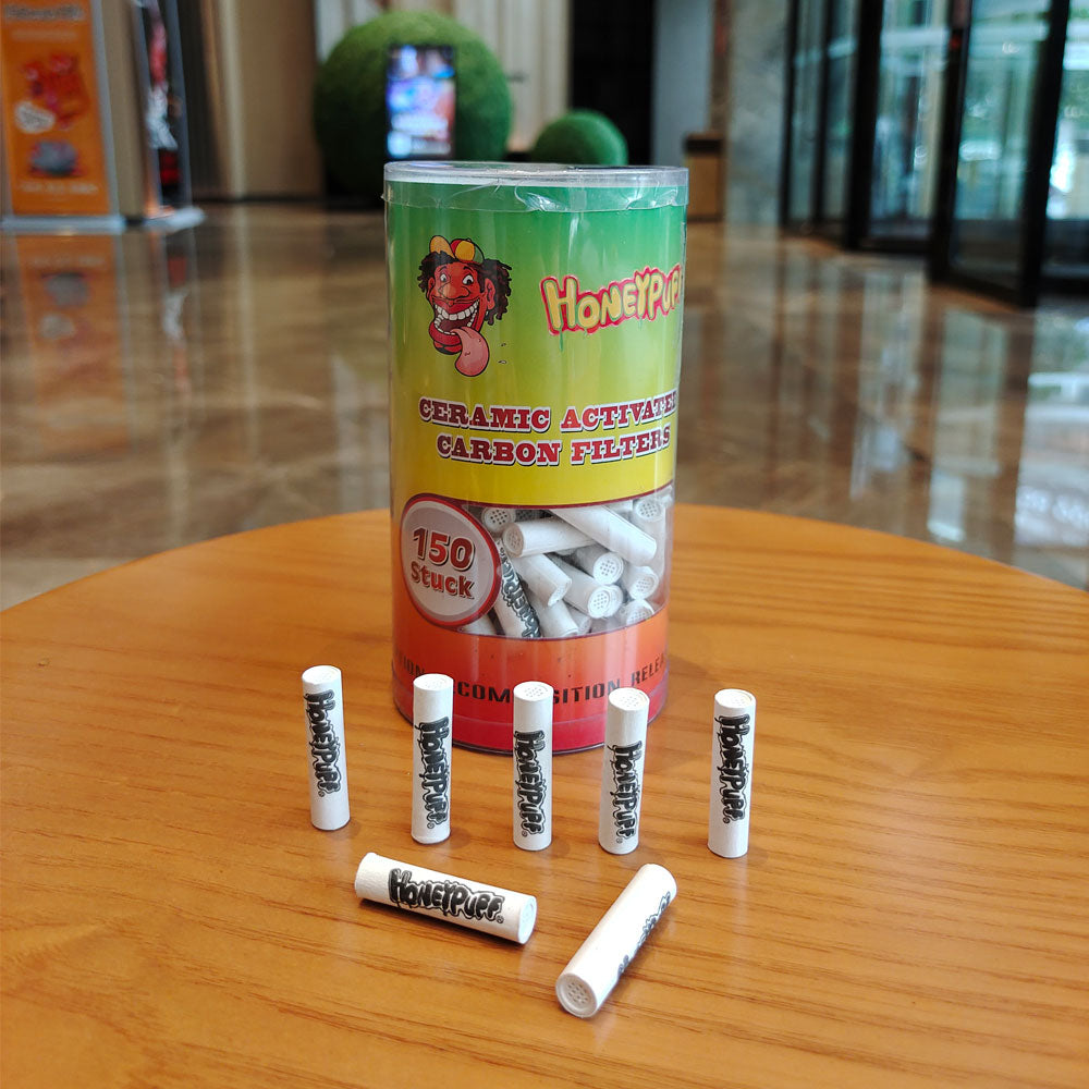 Filtres à charbon actif en céramique Honeypuff, embouts pré-roulés Ø 9, adaptés aux pipes à tabac en bois, 150 filtres par pot