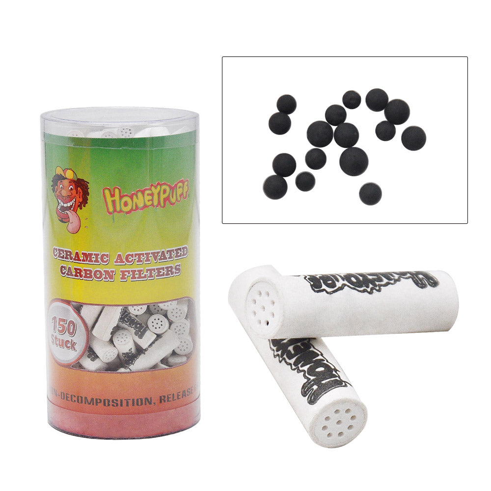 Filtres à charbon actif en céramique Honeypuff, embouts pré-roulés Ø 7, adaptés aux pipes à tabac en bois, 150 filtres par pot