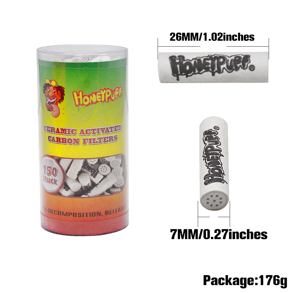 Filtres à charbon actif en céramique Honeypuff, embouts pré-roulés Ø 7, adaptés aux pipes à tabac en bois, 150 filtres par pot