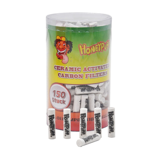 HONEYPUFF Ceramic Activated Carbon Filter Tips, Suit Wood Tobacco Pipes Smoking Filter Tips, 150 Tips / Jar