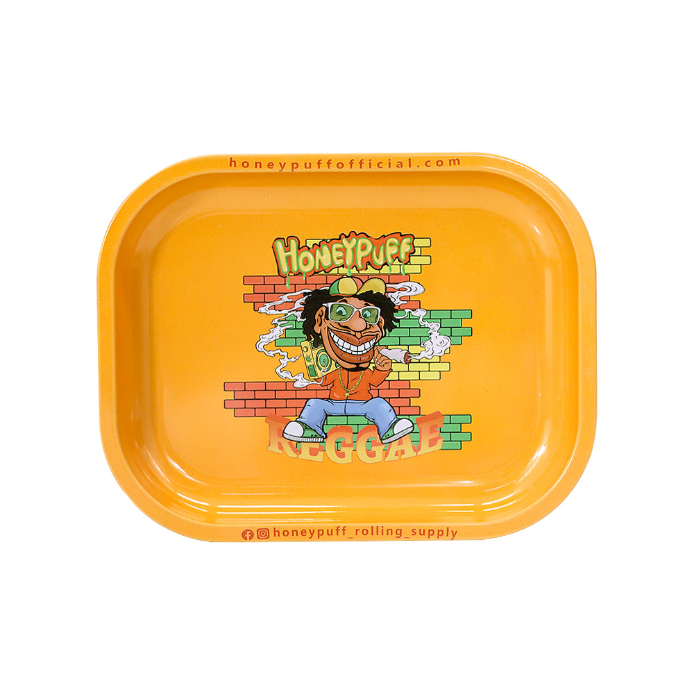 HONEYPUFF Orange Color Tinplate Metal Rolling Tray, 7” x 5.5” Size Portable Cigarette Rolling Paper Tray, Smooth Rounded Edge Rolling Paper Tray