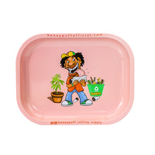 Load image into Gallery viewer, HONEYPUFF Pink Color Tinplate Metal Rolling Tray, 7” x 5.5” Size Portable Cigarette Rolling Paper Tray, Smooth Rounded Edge Rolling Paper Tray