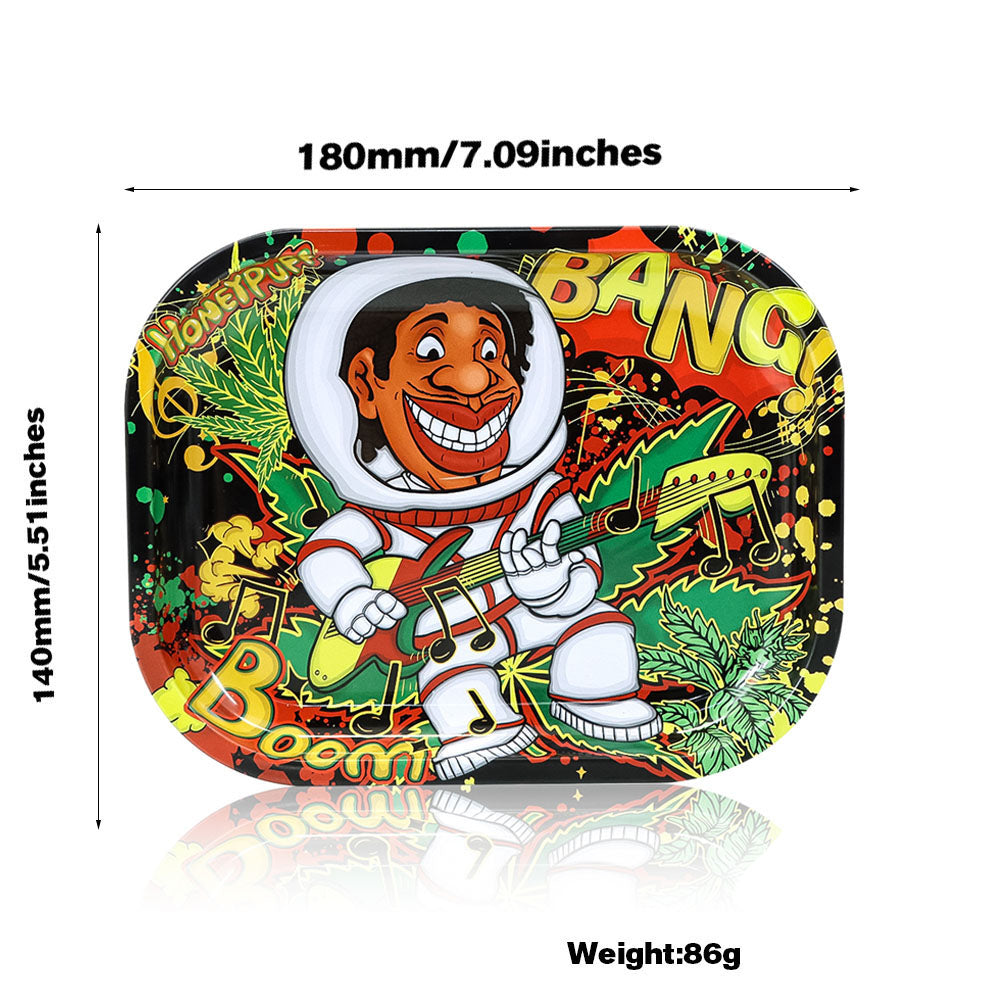 HONEYPUFF Tinplate Metal Rolling Tray, 7 x 5.5 Inches Small Size Rolling Trays, Portable Rolling Paper Tray