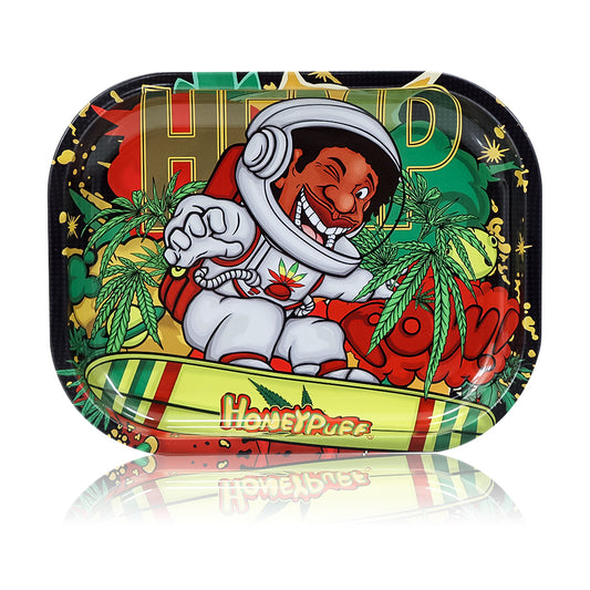 HONEYPUFF Tinplate Metal Rolling Tray, 7 x 5.5 Inches Small Size Rolling Trays, Portable Rolling Paper Tray