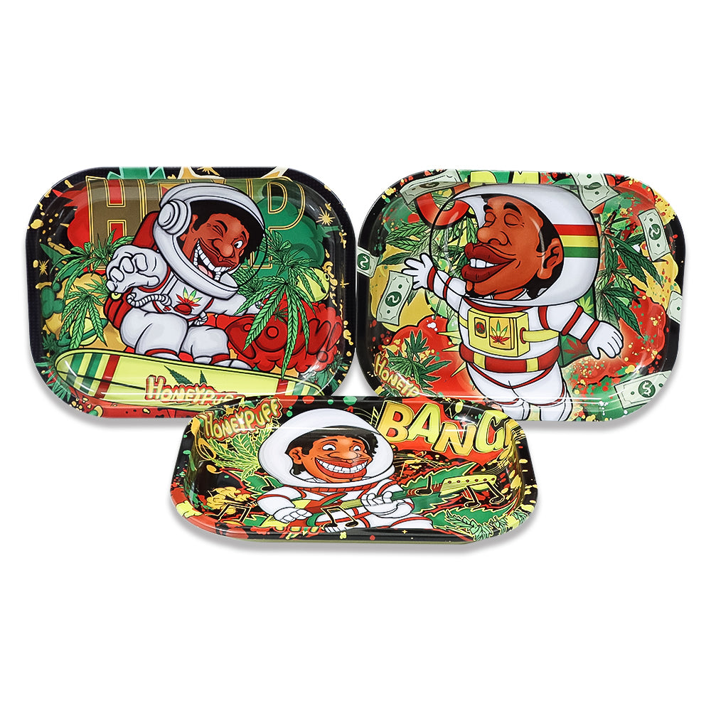HONEYPUFF Tinplate Metal Rolling Tray, 7 x 5.5 Inches Small Size Rolling Trays, Portable Rolling Paper Tray