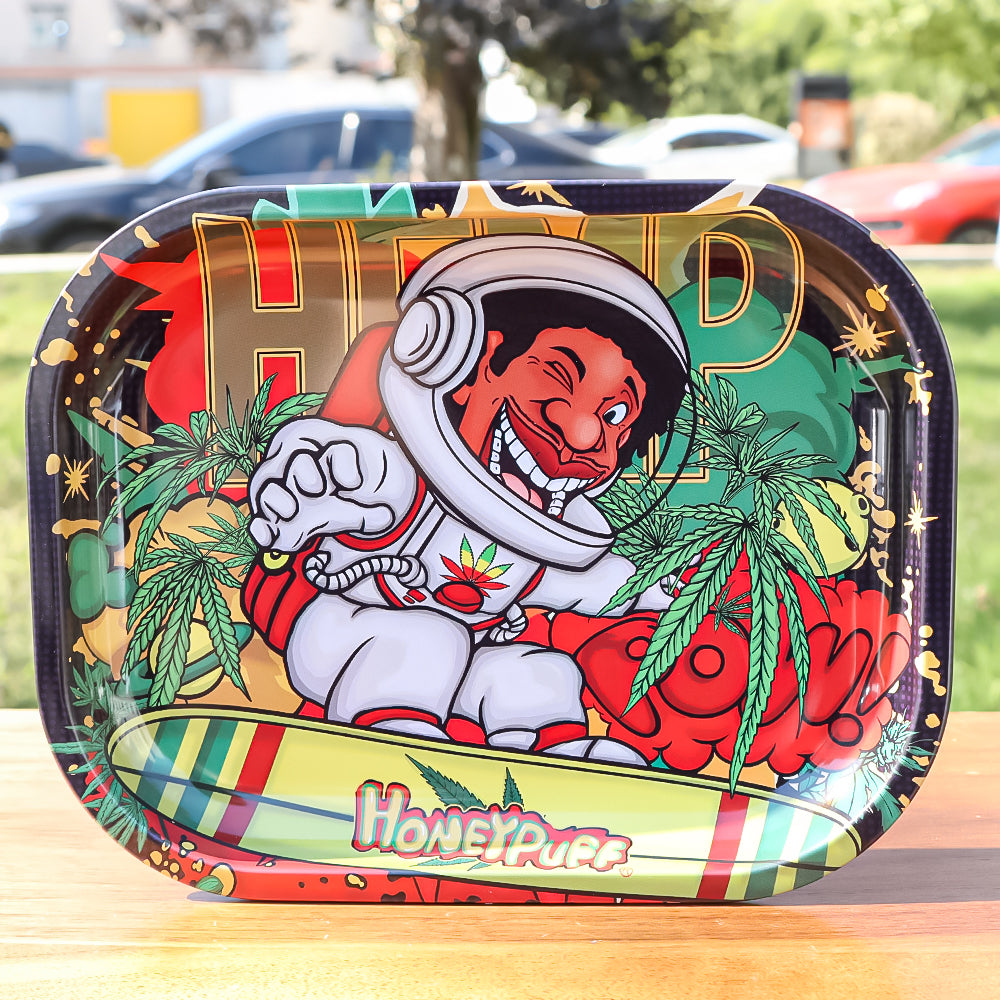 HONEYPUFF Tinplate Metal Rolling Tray, 7 x 5.5 Inches Small Size Rolling Trays, Portable Rolling Paper Tray