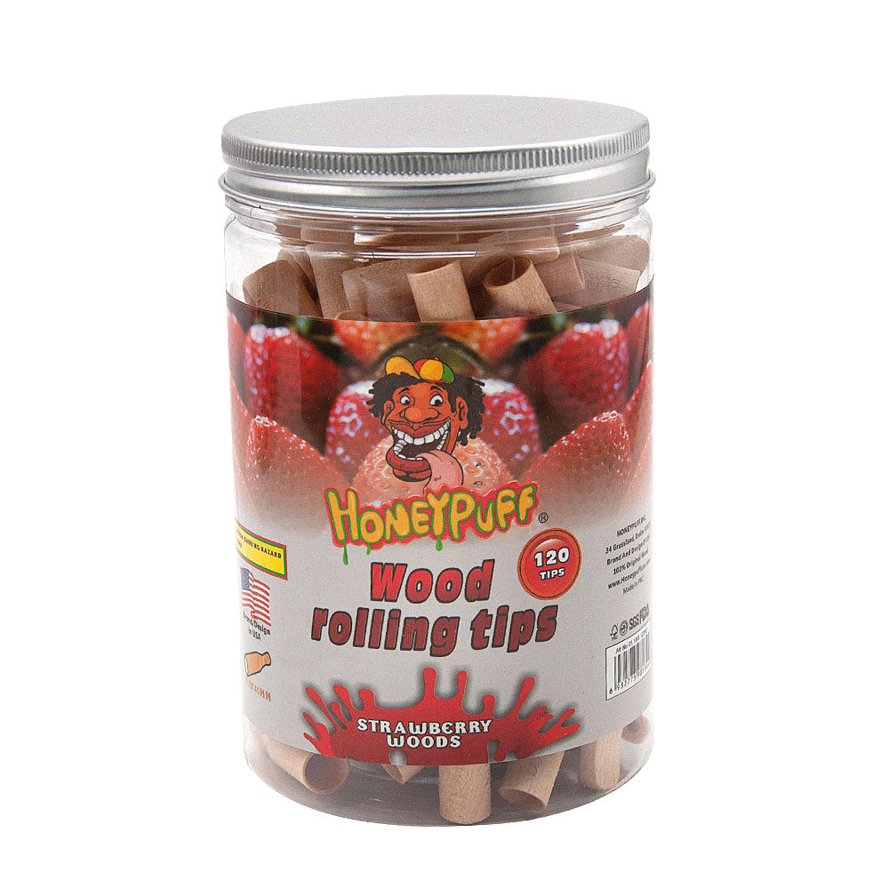 HONEYPUFF Strawberry Flavored Wood Rolling Filter Tips, 40 mm Cigarette Holder, 120 Tips / Jar
