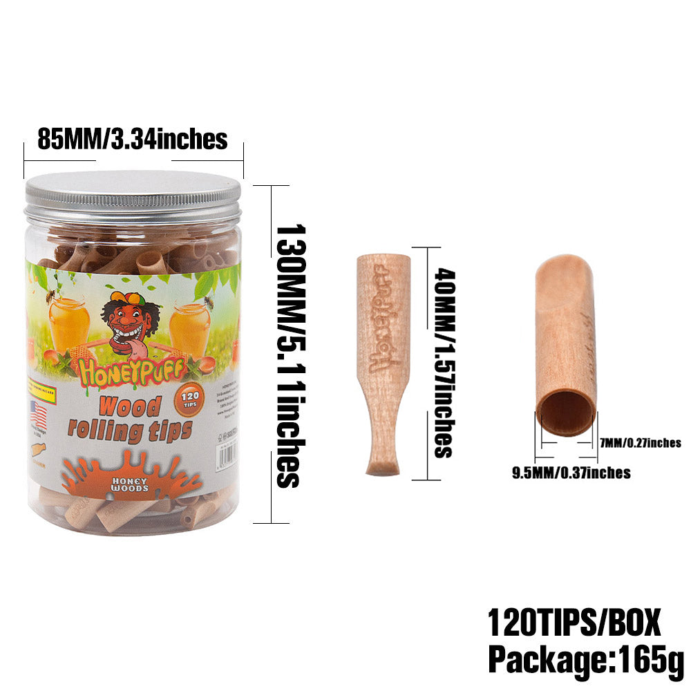 HONEYPUFF Honey Flavored Wood Rolling Filter Tips, 40 mm Cigarette Holder, 120 Tips / Jar