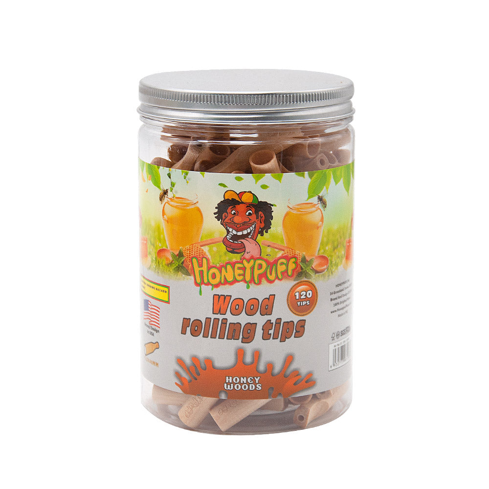 HONEYPUFF Honey Flavored Wood Rolling Filter Tips, 40 mm Cigarette Holder, 120 Tips / Jar