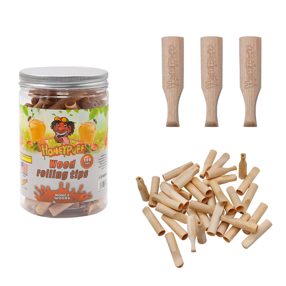 HONEYPUFF Honey Flavored Wood Rolling Filter Tips, 40 mm Cigarette Holder, 120 Tips / Jar