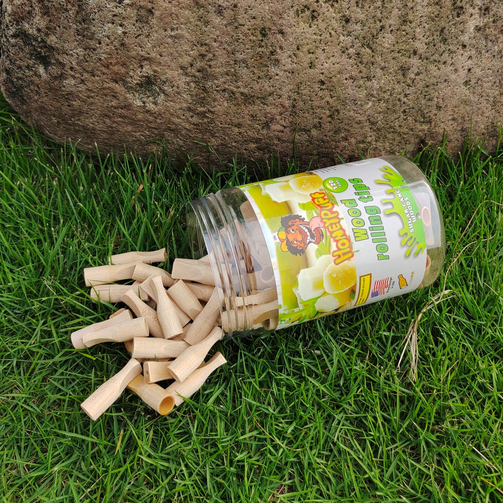 HONEYPUFF Sugarcane Flavored Wood Rolling Filter Tips, 40 mm Cigarette Holder, 120 Tips / Jar