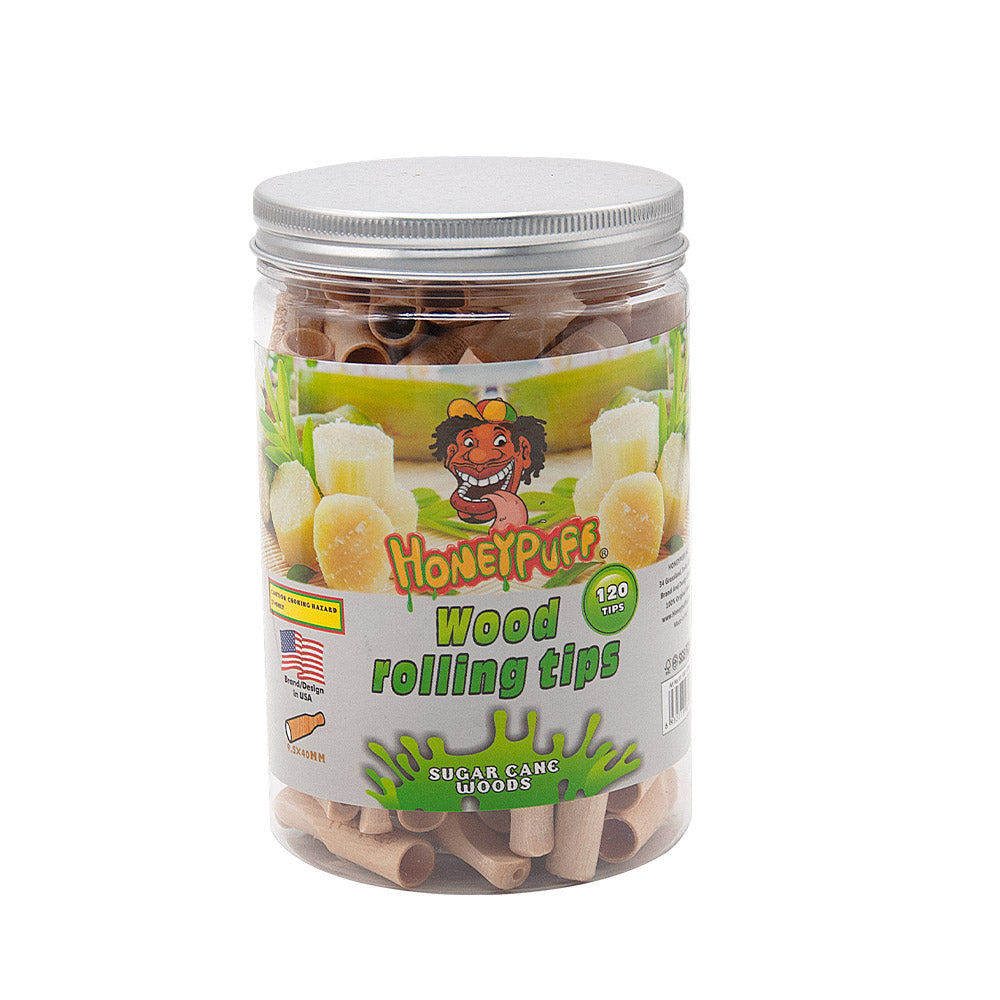 HONEYPUFF Sugarcane Flavored Wood Rolling Filter Tips, 40 mm Cigarette Holder, 120 Tips / Jar