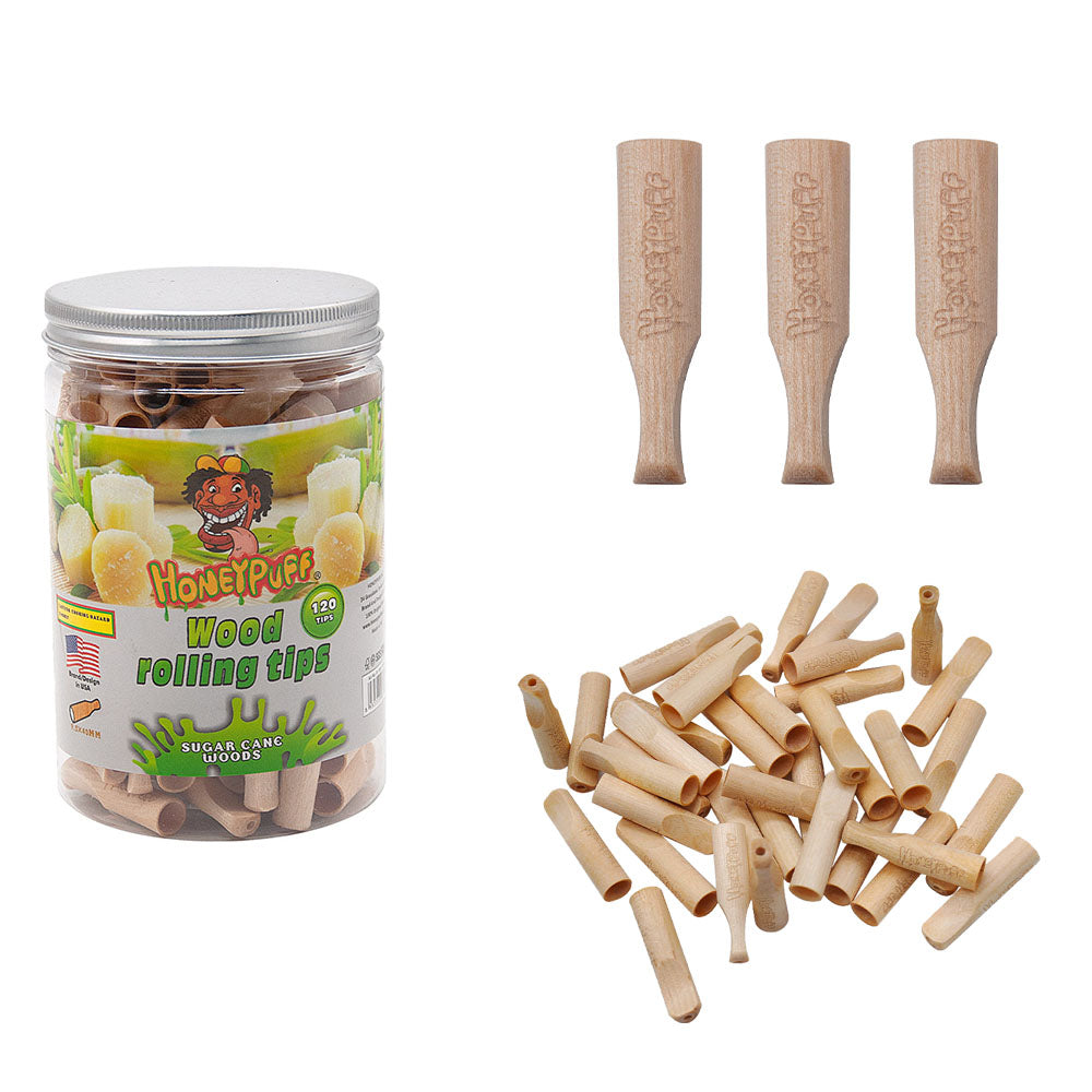 HONEYPUFF Sugarcane Flavored Wood Rolling Filter Tips, 40 mm Cigarette Holder, 120 Tips / Jar