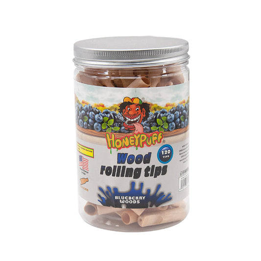 HONEYPUFF Blueberry Flavored Wood Rolling Filter Tips, 40 mm Cigarette Holder, 120 Tips / Jar