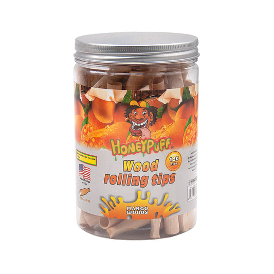 HONEYPUFF Mango Flavored Wood Rolling Filter Tips, 40 mm Cigarette Holder, 120 Tips / Jar