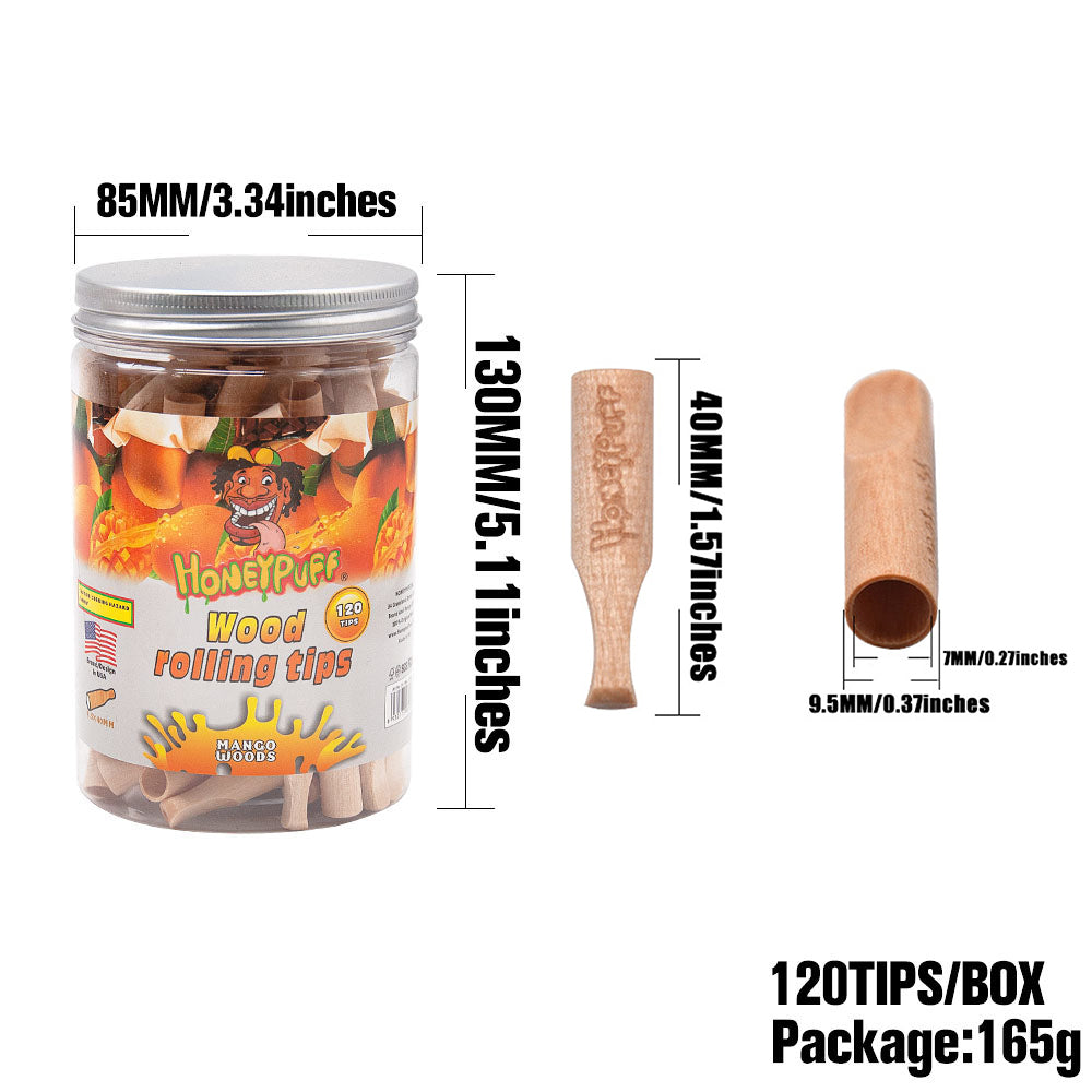 HONEYPUFF Mango Flavored Wood Rolling Filter Tips, 40 mm Cigarette Holder, 120 Tips / Jar