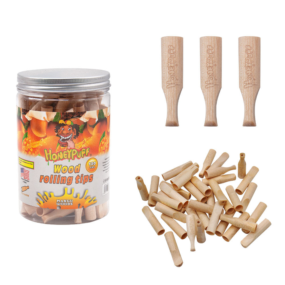 HONEYPUFF Mango Flavored Wood Rolling Filter Tips, 40 mm Cigarette Holder, 120 Tips / Jar