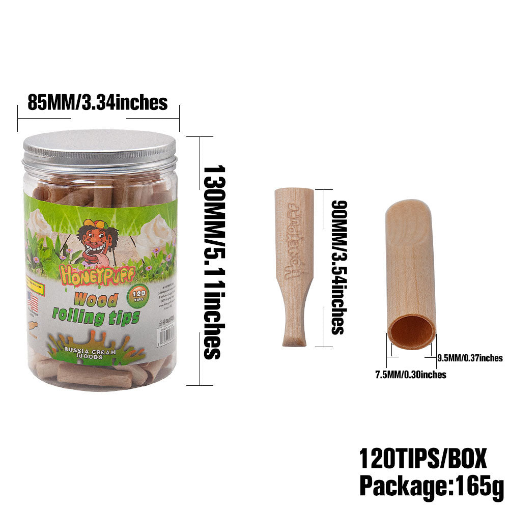 HONEYPUFF Russia Cream Flavored Wood Rolling Filter Tips, 40 mm Cigarette Holder, 120 Tips / Jar