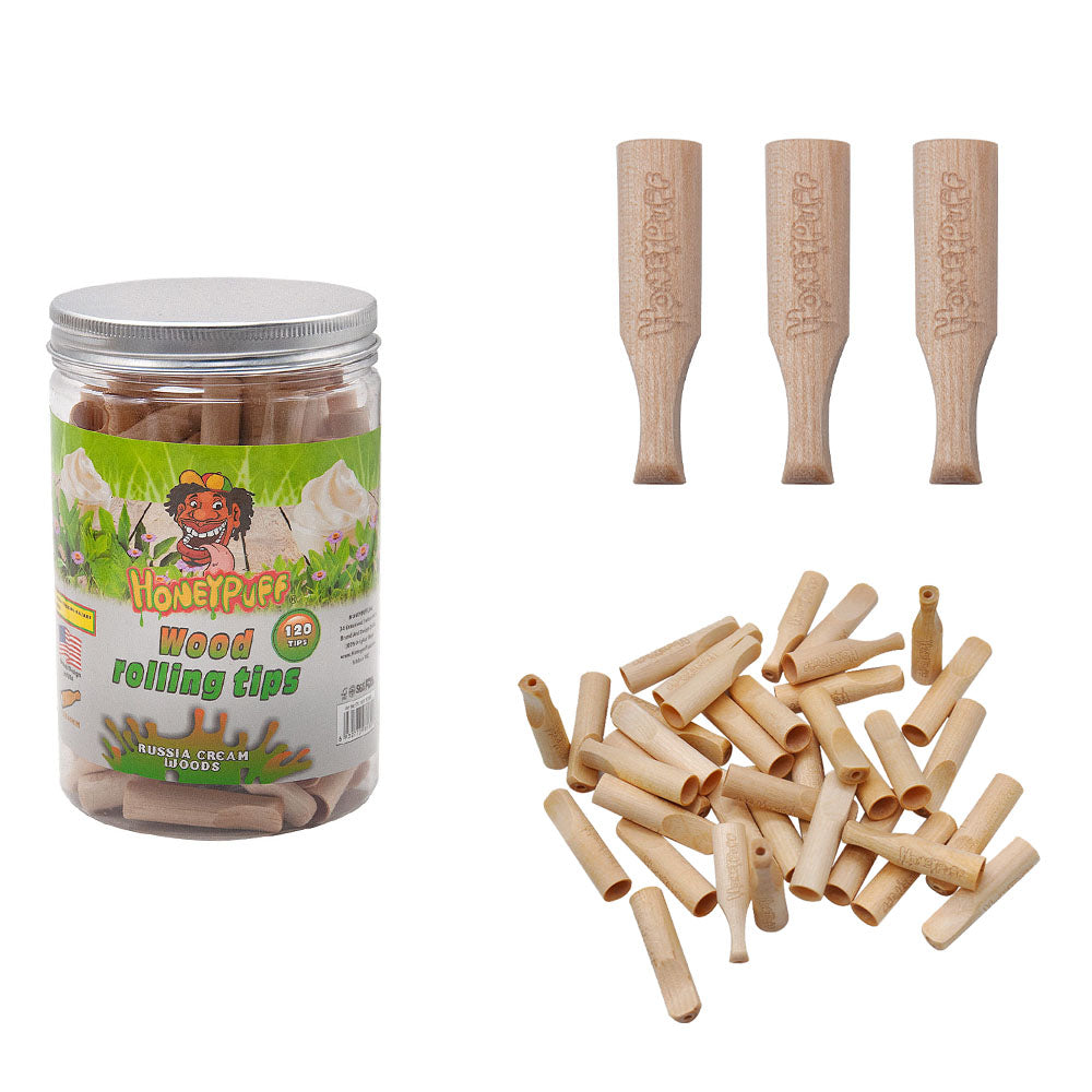 HONEYPUFF Russia Cream Flavored Wood Rolling Filter Tips, 40 mm Cigarette Holder, 120 Tips / Jar