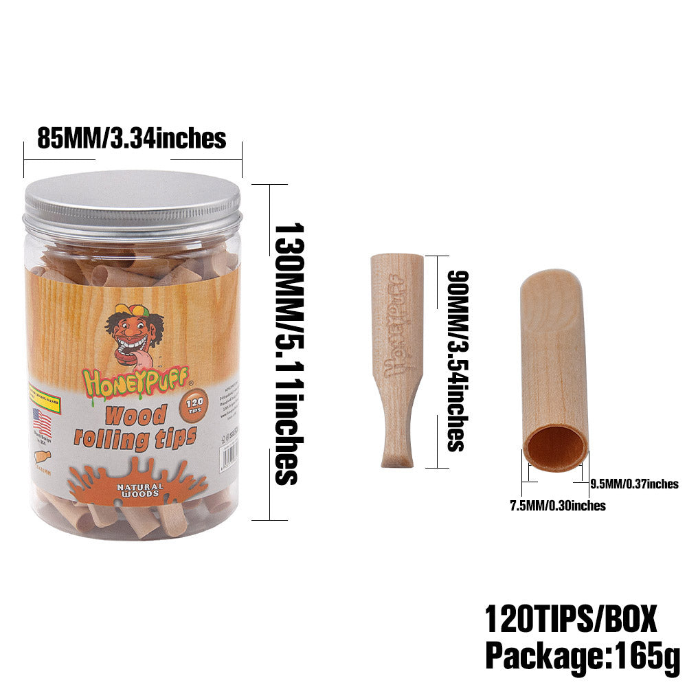 HONEYPUFF Organic Flavored Wood Rolling Filter Tips, 40 mm Cigarette Holder, 120 Tips / Jar