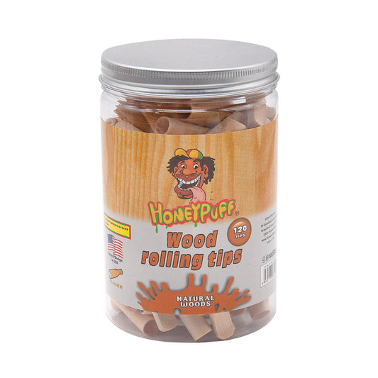 HONEYPUFF Organic Flavored Wood Rolling Filter Tips, 40 mm Cigarette Holder, 120 Tips / Jar