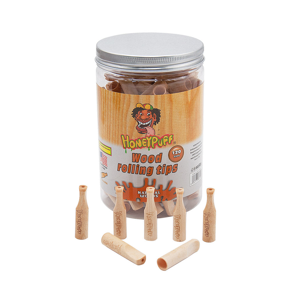 HONEYPUFF Organic Flavored Wood Rolling Filter Tips, 40 mm Cigarette Holder, 120 Tips / Jar