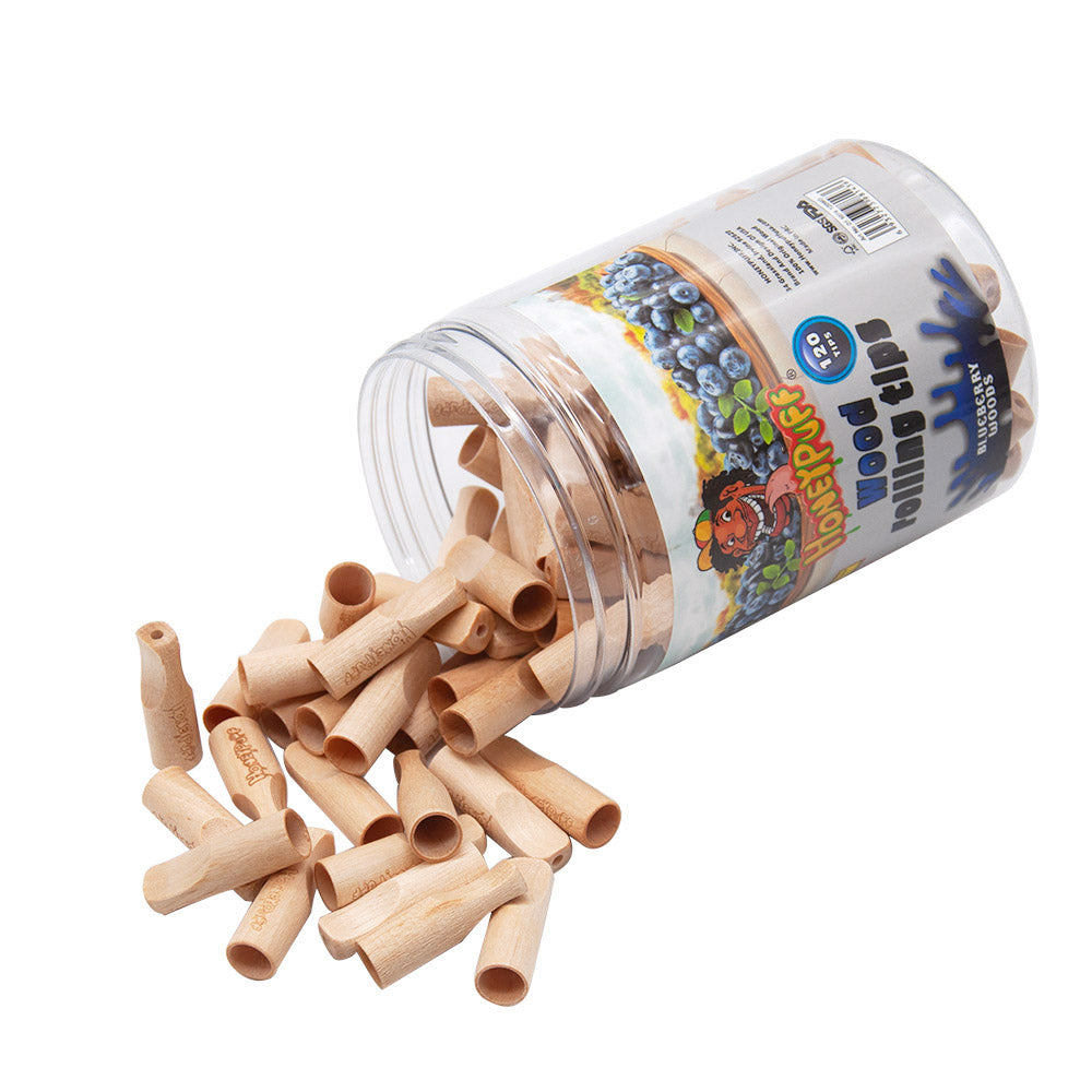 HONEYPUFF Blueberry Flavored Wood Rolling Filter Tips, 34 mm Cigarette Holder, 120 Tips / Jar