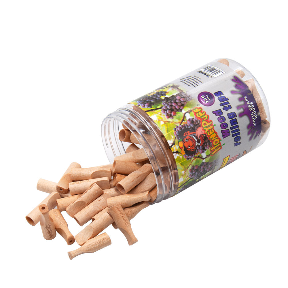 HONEYPUFF Grape Flavored Wood Rolling Filter Tips, 34 mm Cigarette Holder, 120 Tips / Jar