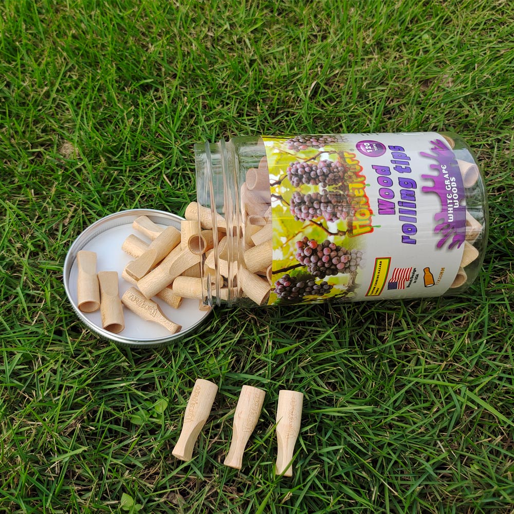 HONEYPUFF Grape Flavored Wood Rolling Filter Tips, 34 mm Cigarette Holder, 120 Tips / Jar