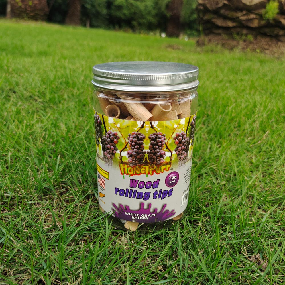HONEYPUFF Grape Flavored Wood Rolling Filter Tips, 34 mm Cigarette Holder, 120 Tips / Jar