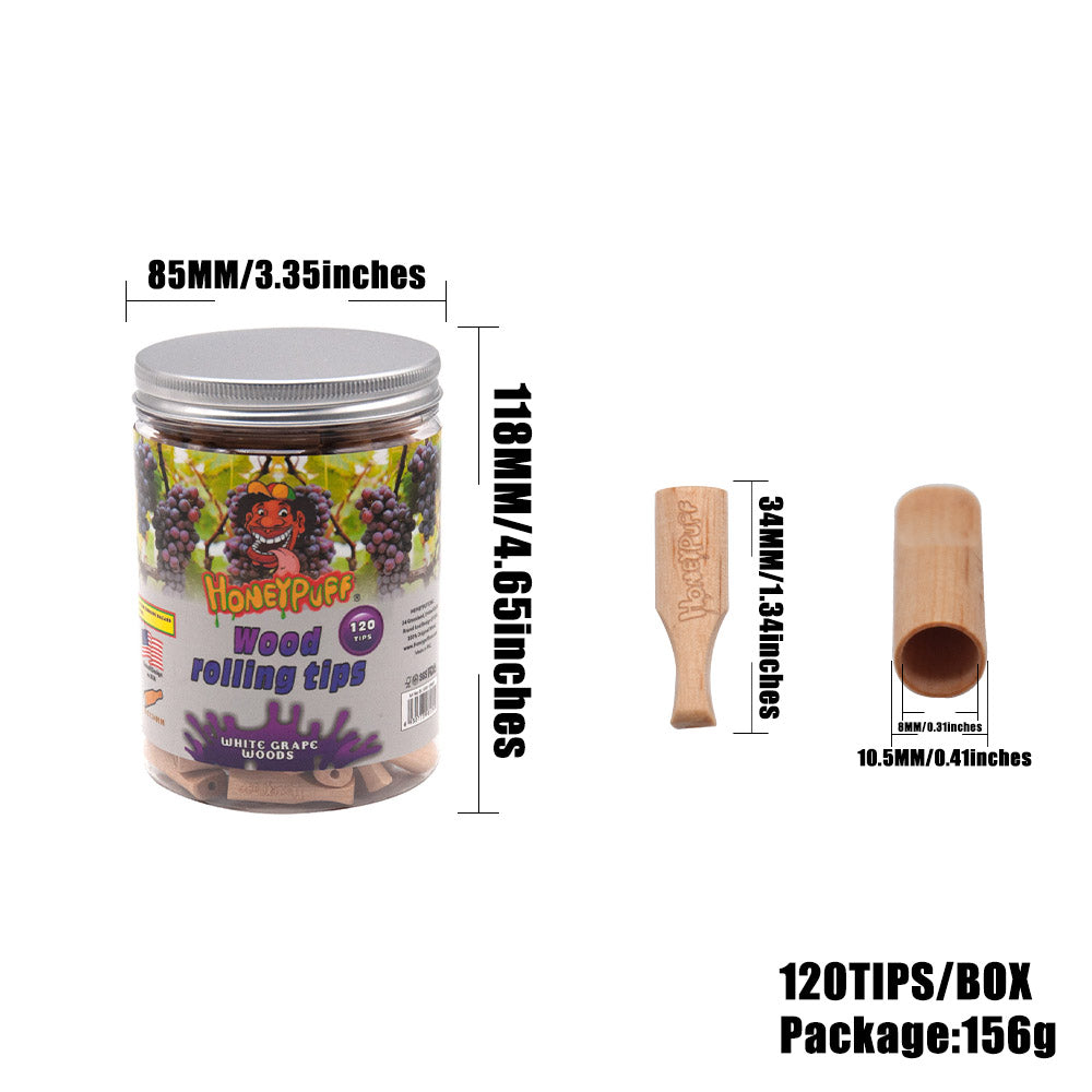 HONEYPUFF Grape Flavored Wood Rolling Filter Tips, 34 mm Cigarette Holder, 120 Tips / Jar
