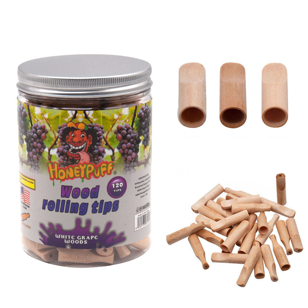 HONEYPUFF Grape Flavored Wood Rolling Filter Tips, 34 mm Cigarette Holder, 120 Tips / Jar
