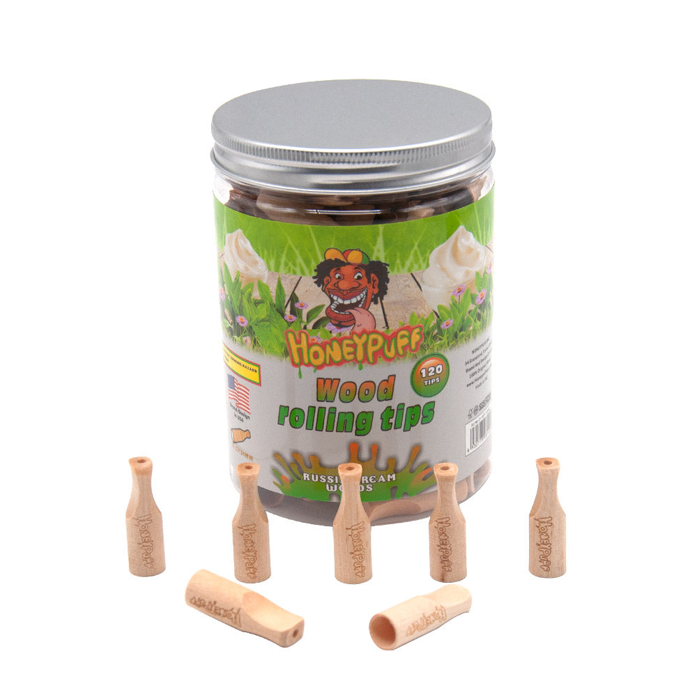 HONEYPUFF Russia Cream Flavored Wood Rolling Filter Tips, 34 mm Cigarette Holder, 120 Tips / Jar