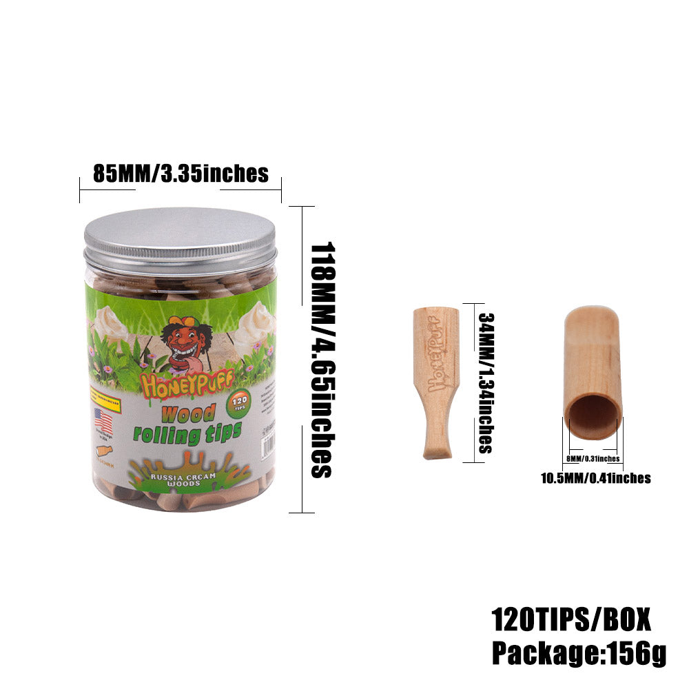 HONEYPUFF Russia Cream Flavored Wood Rolling Filter Tips, 34 mm Cigarette Holder, 120 Tips / Jar