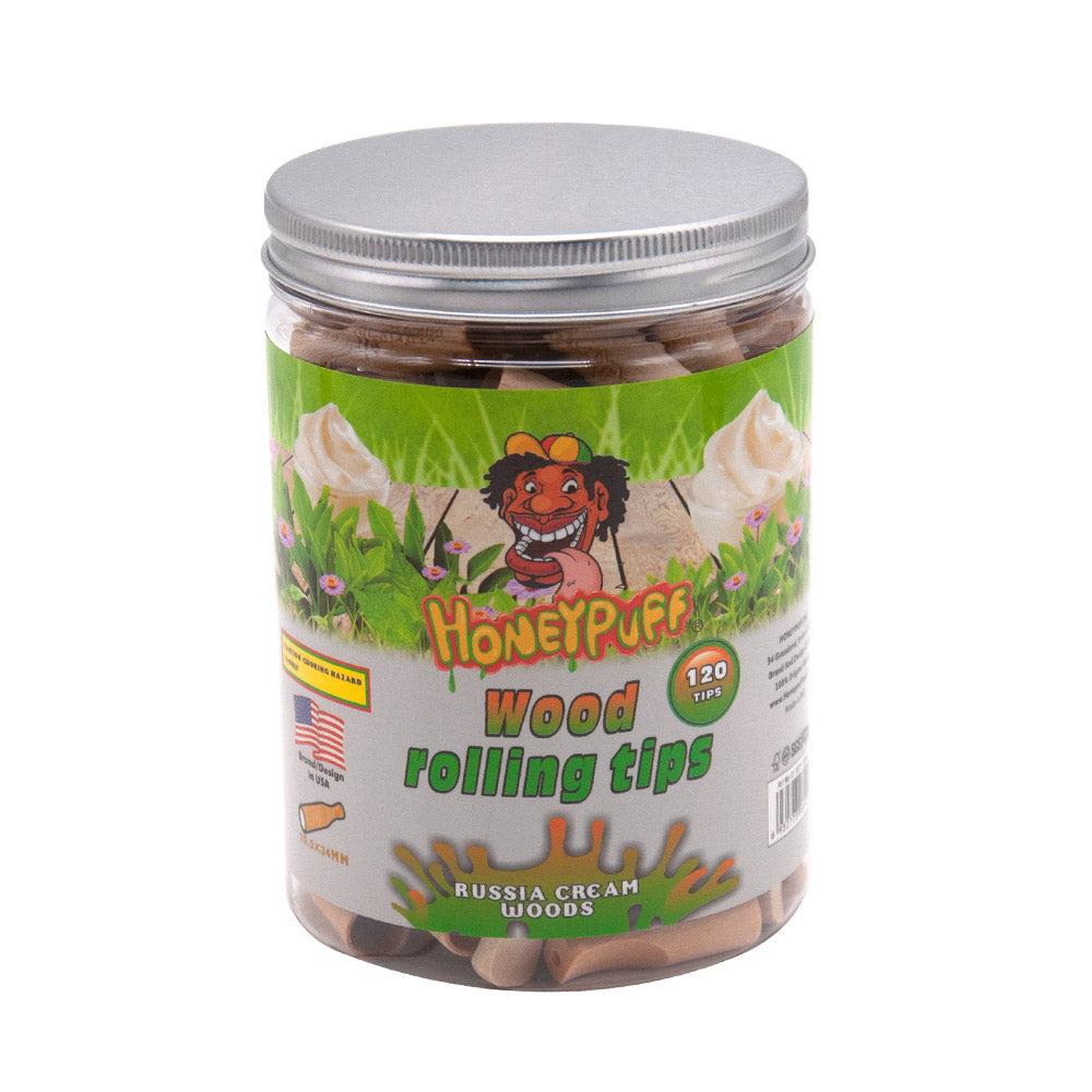 HONEYPUFF Russia Cream Flavored Wood Rolling Filter Tips, 34 mm Cigarette Holder, 120 Tips / Jar
