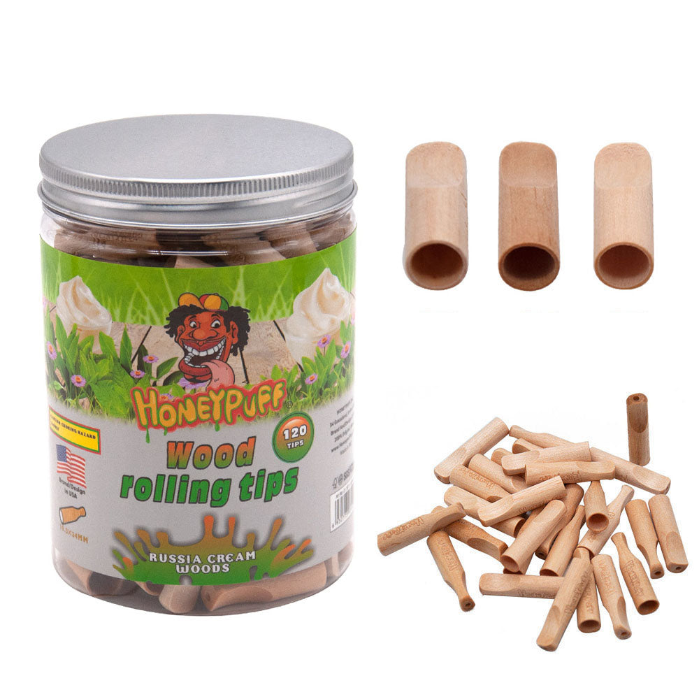 HONEYPUFF Russia Cream Flavored Wood Rolling Filter Tips, 34 mm Cigarette Holder, 120 Tips / Jar