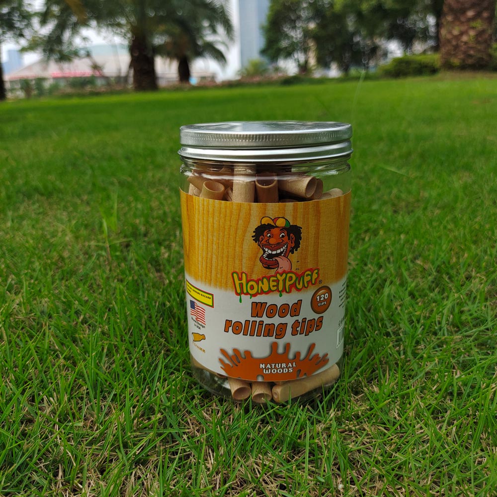 HONEYPUFF Organic Flavored Wood Rolling Filter Tips, 34 mm Cigarette Holder, 120 Tips / Jar