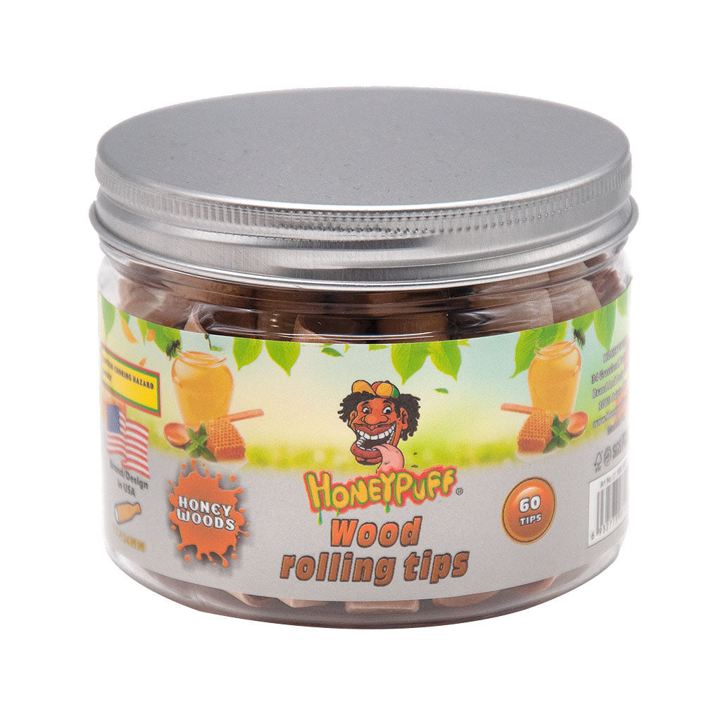 HONEYPUFF Honey Flavored Wood Rolling Filter Tips, 34 mm Cigarette Holder, 60 Tips / Jar