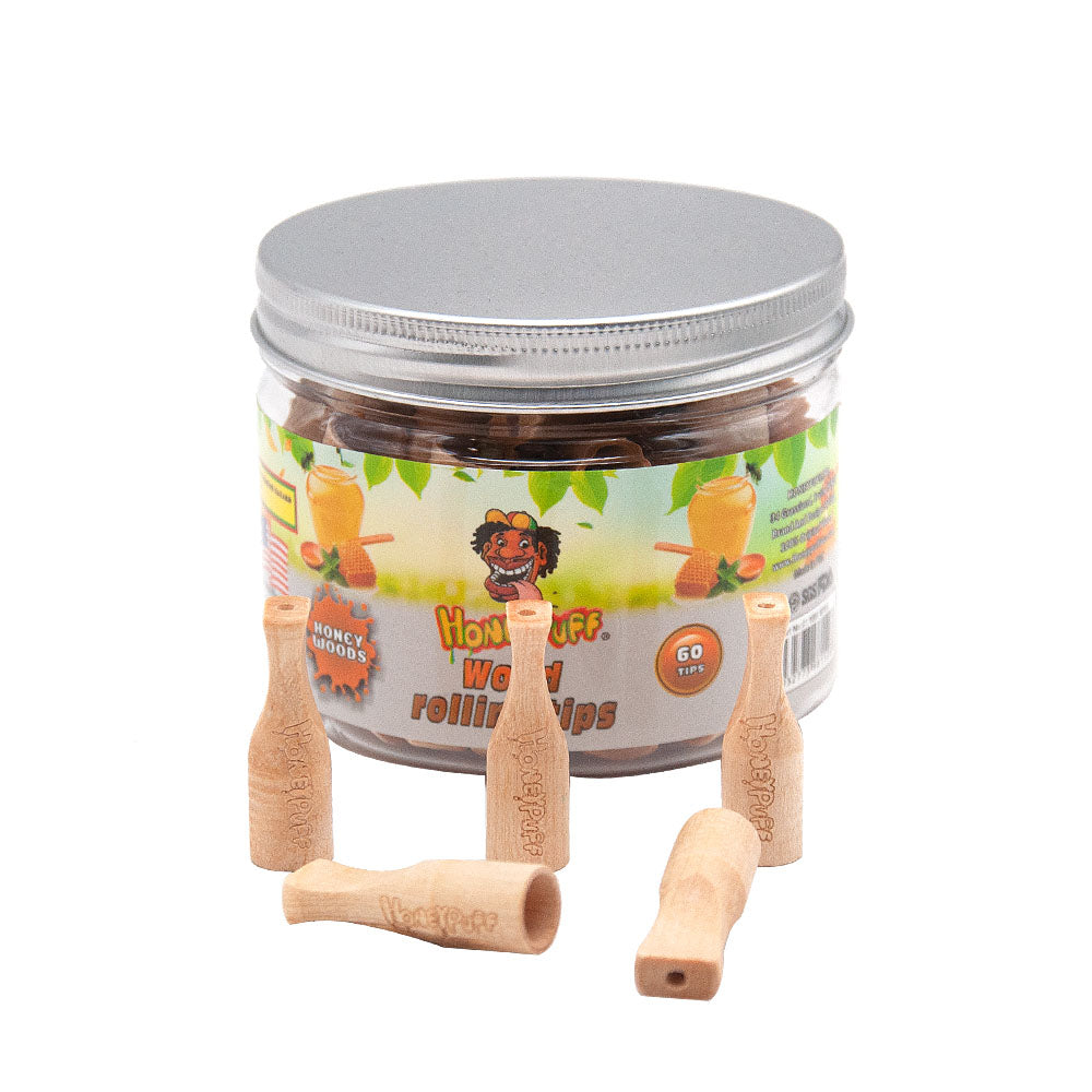 HONEYPUFF Honey Flavored Wood Rolling Filter Tips, 34 mm Cigarette Holder, 60 Tips / Jar