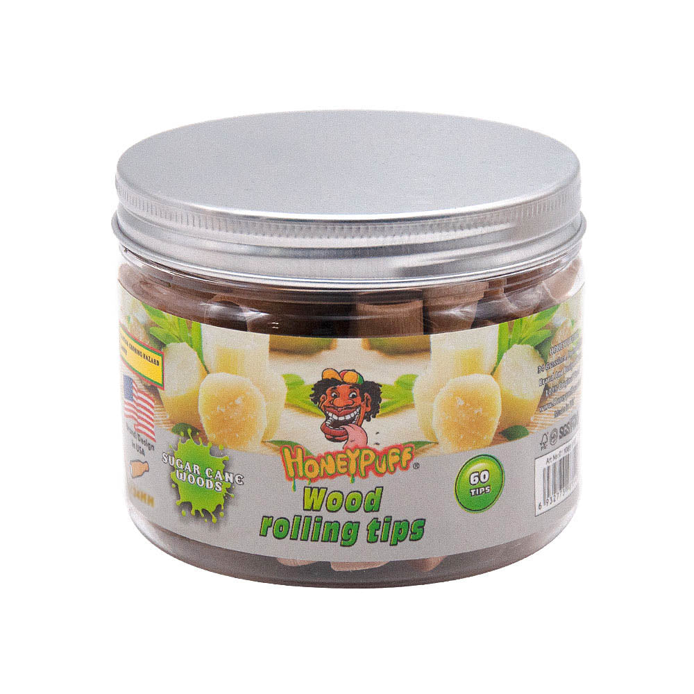 HONEYPUFF Sugarcane Flavored Wood Rolling Filter Tips, 34 mm Cigarette Holder, 60 Tips / Jar