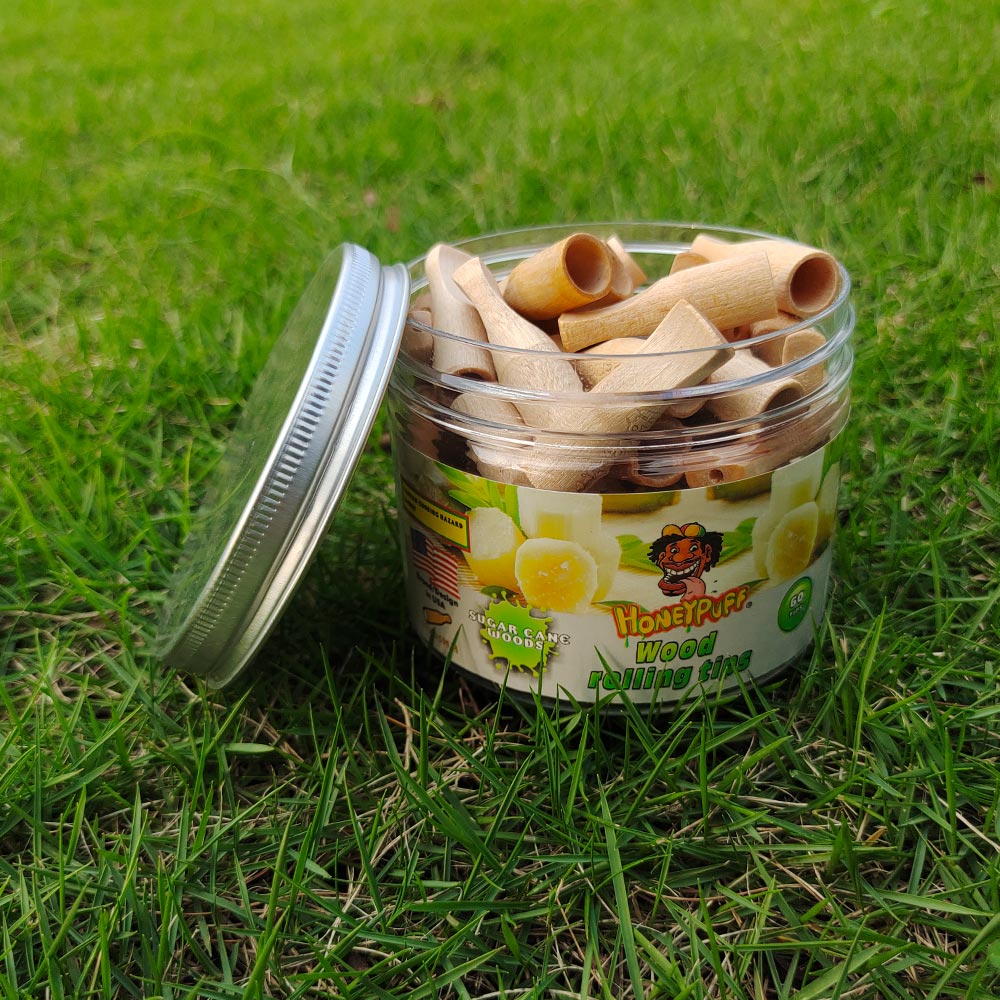 HONEYPUFF Sugarcane Flavored Wood Rolling Filter Tips, 34 mm Cigarette Holder, 60 Tips / Jar